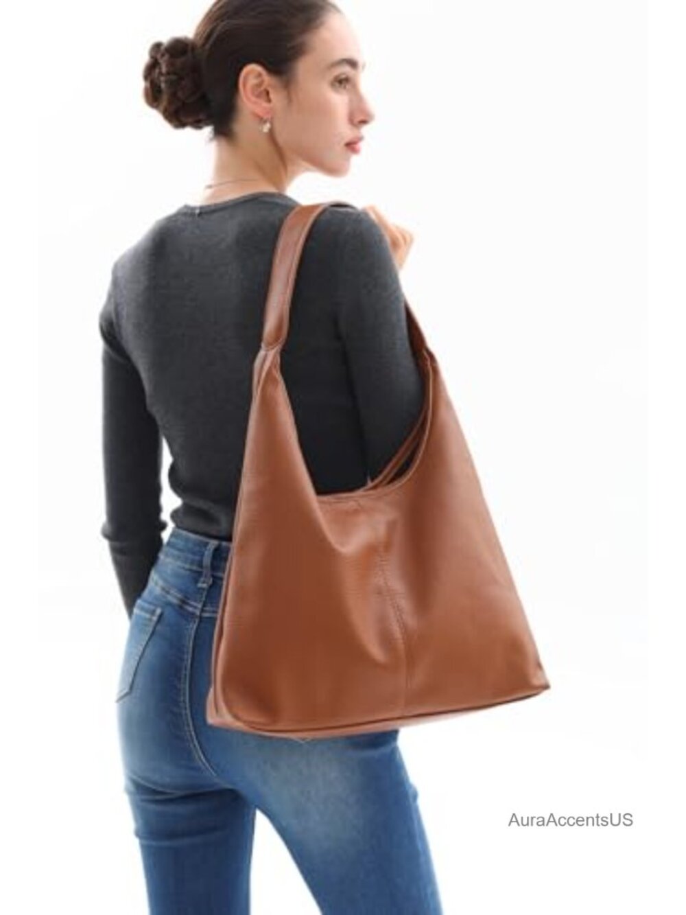 Faux Suede Hobo Bag Women Slouchy Purse Shoulder Office Tote Handbag - Picture 2 of 4